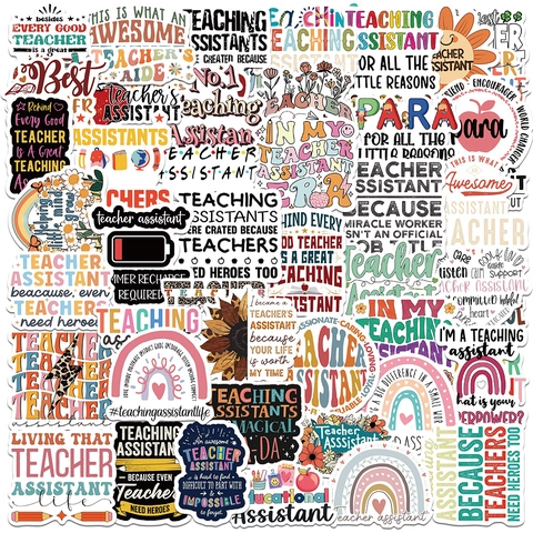 50 Pièces Autocollants en PVC Étanche Thème Assistant d'Enseignement pour Ordinateur Portable Gourde Scrapbooking Citations Motivantes