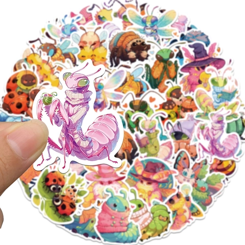 Cartoon Personified Insect PVC Stickers Cute Personified Bugs Wearing Hats Scarves Decals For Luggage Guitar Water Cup Laptop Kids Reward Decoration