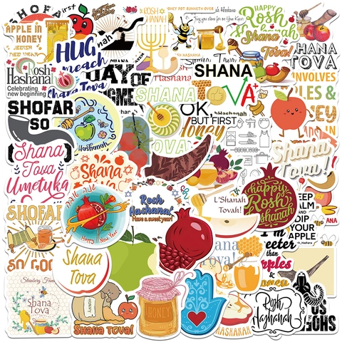 Adesivi per Rosh Hashanah Capodanno Ebraico Cartoni Animati Decalcomanie in Vinile Shana Tova Miele Mela Festa Decorazione