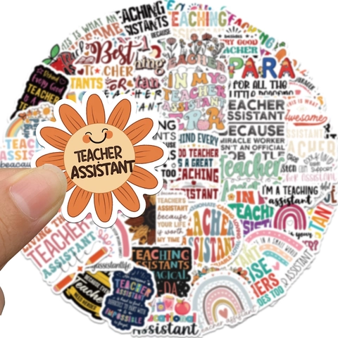 50 Pièces Autocollants en PVC Étanche Thème Assistant d'Enseignement pour Ordinateur Portable Gourde Scrapbooking Citations Motivantes