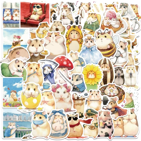 Cute Cartoon Hamster Stickers Waterproof PVC Animal Hand Painted Decals For Laptop Scrapbooking Stationery Planner Decoration