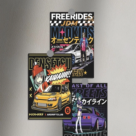 Japanese Retro JDM Racing Anime Decorative Wall Art Cards Vintage Cardboard Posters For Room Bedroom Dorm Decor Wall Collage