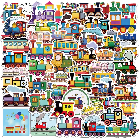 Adesivi Treno Animati Impermeabile PVC DIY Decalcomanie Decorative per Bagagli Laptop Borraccia Skateboard Chitarra Bambini Adesivi Premio