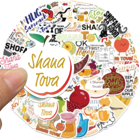 Adesivi per Rosh Hashanah Capodanno Ebraico Cartoni Animati Decalcomanie in Vinile Shana Tova Miele Mela Festa Decorazione