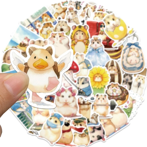 Cute Cartoon Hamster Stickers Waterproof PVC Animal Hand Painted Decals For Laptop Scrapbooking Stationery Planner Decoration