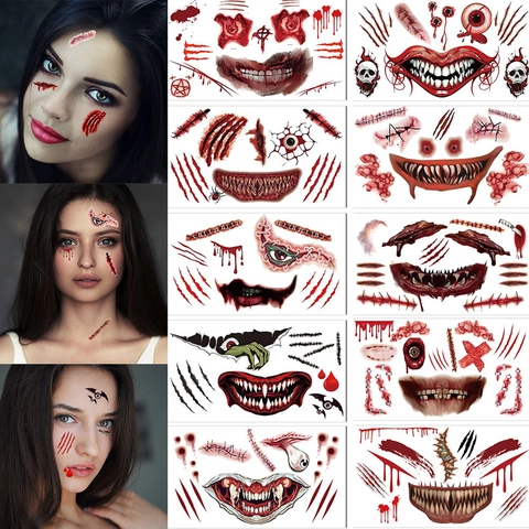 Adesivi per Tatuaggi Temporanei Cicatrici di Halloween Impermeabili Punti di Sangue Realistici Adesivi per Trucco Horror Party