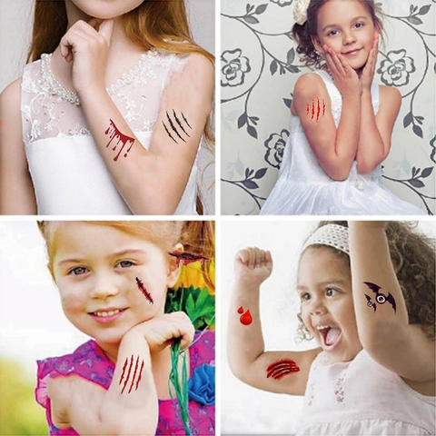 Adesivi per Tatuaggi Temporanei Cicatrici di Halloween Impermeabili Punti di Sangue Realistici Adesivi per Trucco Horror Party