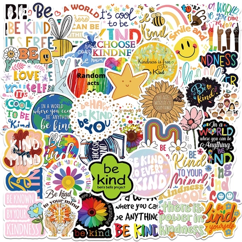 50Pcs Be Kind Motivational Stickers Waterproof PVC Graffiti Decals For Laptop Suitcase Water Bottle Scrapbooking Decoration