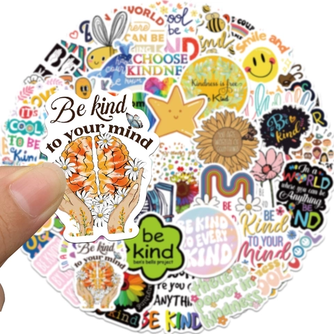 50Pcs Be Kind Motivational Stickers Waterproof PVC Graffiti Decals For Laptop Suitcase Water Bottle Scrapbooking Decoration