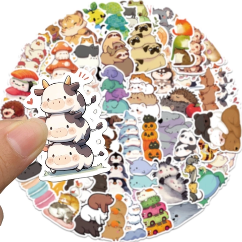 Cute Cartoon Animal Stacking Stickers Waterproof PVC DIY Decals For Laptop Suitcase Water Bottle Notebook Scrapbooking Decor