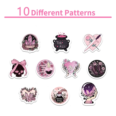 Adesivi Pastel Goth in Rotolo 500 Fogli 10 Motivi Rosa Nero Teschio Cuore Calderone Etichette Decorative Autoadesive