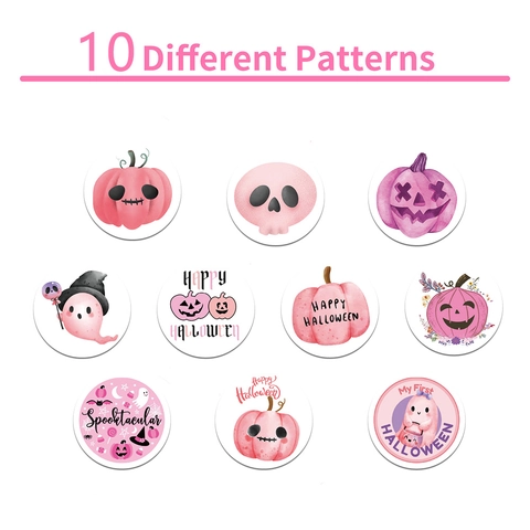 Simpatico Rotolo Di Adesivi Di Halloween Rosa Cartone Animato Zucca Fantasma Teschio Etichette Sigillanti Decorative Per Scrapbooking Fai Da Te
