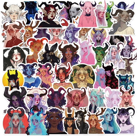 50 Pièces Autocollants Fille Anime Sorcière Fantaisie Décalcomanies en Vinyle PVC Imperméables pour Ordinateur Bouteille d'Eau Skateboard Décoration