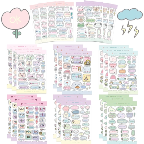 8 Blatt Cartoon Feiertag Woche Monat Nummer PVC Aufkleber Für Journal Scrapbooking Planer DIY Deko Süße Wasserdichte Sticker