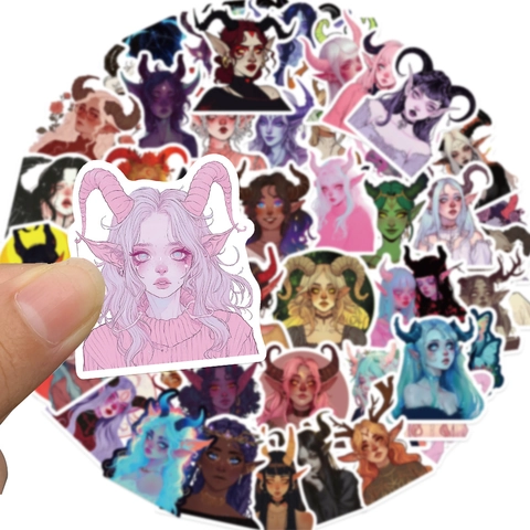 50 Pièces Autocollants Fille Anime Sorcière Fantaisie Décalcomanies en Vinyle PVC Imperméables pour Ordinateur Bouteille d'Eau Skateboard Décoration