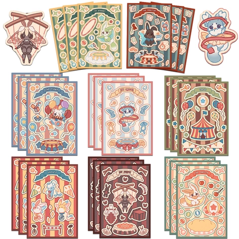 Vintage Circus Konijn Cartoon PVC Waterdichte Stickers Voor Journal Laptop Koffer Scrapbooking Decoratieve Stickers