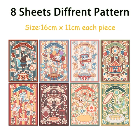 Vintage Circus Konijn Cartoon PVC Waterdichte Stickers Voor Journal Laptop Koffer Scrapbooking Decoratieve Stickers