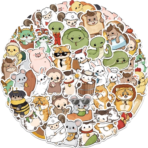 Mignons Autocollants Graffiti Animaux Zodiaque Chinois Imperméable PVC Cartoon Doodle Décalcomanies Pour DIY Guitare Téléphone Décor