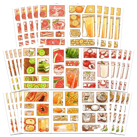 Cartoon Handgetekende Fruit Dessert PVC Stickers Schattige Waterdichte Decoratieve Labels Voor Dagboek Laptop Telefoonhoesje DIY Briefpapier