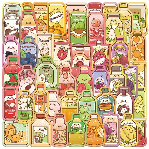 Kawaii Cartoon Summer Drink Bottle Stickers Waterproof PVC Fruit Decals For Luggage Phone Laptop Handbook Stationery Decoration