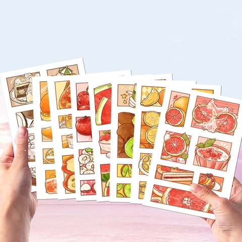 Cartoon Handgetekende Fruit Dessert PVC Stickers Schattige Waterdichte Decoratieve Labels Voor Dagboek Laptop Telefoonhoesje DIY Briefpapier