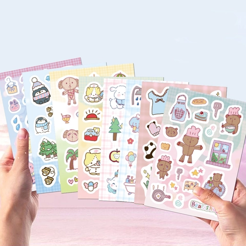 8 Blatt Niedliche Cartoon Tier Wasserdichte Aufkleber Kawaii Handgezeichnete Bär Pinguin PVC Decals Für DIY Journal Laptop Wasserflasche