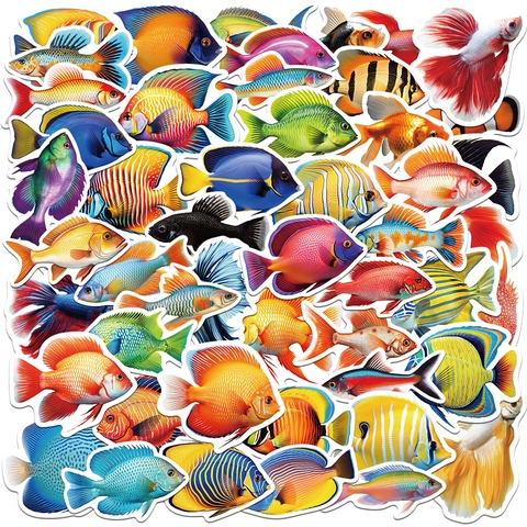 Wasserdichte Cartoon Fisch Aufkleber Fünfzig Nicht Wiederholende Tropische Goldfisch PVC Aufkleber Für Handy Laptop Wasserbecher DIY Dekoration