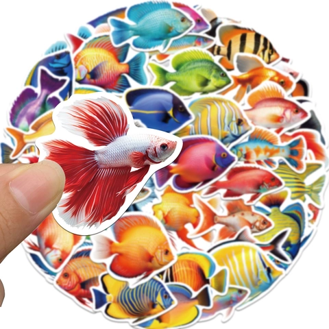 Wasserdichte Cartoon Fisch Aufkleber Fünfzig Nicht Wiederholende Tropische Goldfisch PVC Aufkleber Für Handy Laptop Wasserbecher DIY Dekoration
