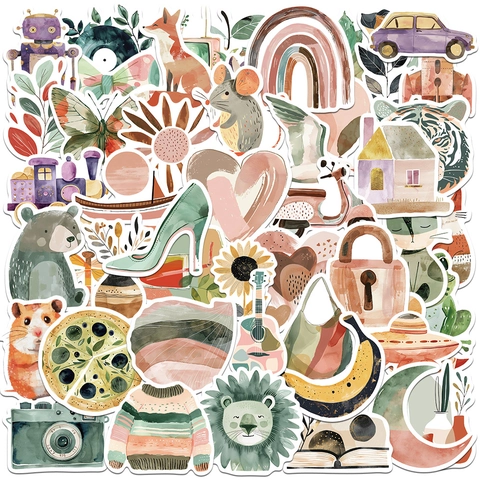 Adesivi Disegnati a Mano ad Acquerello Stile Foresta Boemia per Laptop Custodia Telefono Scrapbooking Decalcomanie Decorative Impermeabili