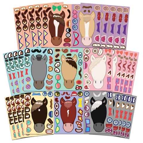 Cartoon Horse DIY Make A Face Stickers For Kids Educational Puzzle Creative Face Changing Waterproof PVC Stickers