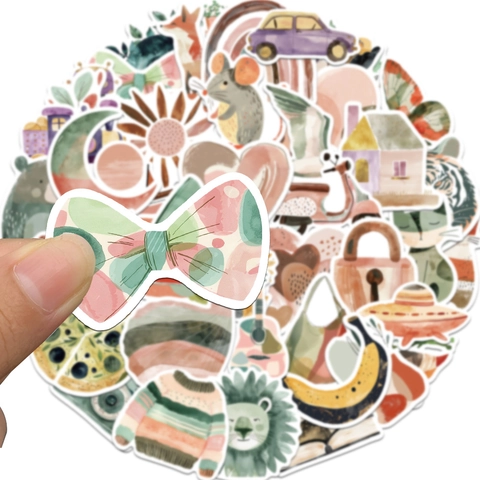 Adesivi Disegnati a Mano ad Acquerello Stile Foresta Boemia per Laptop Custodia Telefono Scrapbooking Decalcomanie Decorative Impermeabili