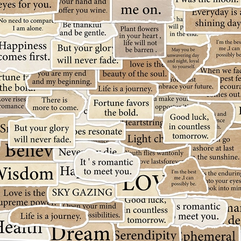 Vintage Retro Zerrissene Englische Inspirierende Zitate Aufkleber Wasserdicht PVC Ästhetische Scrapbooking Sticker Für DIY Tasse Laptop Notizbuch