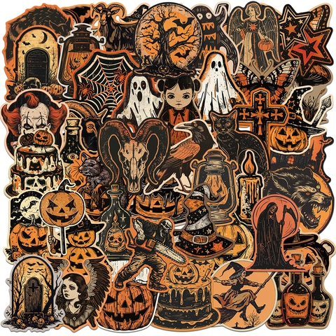 Adesivi Vintage Halloween Retro Graffiti Zucca Fantasma Strega Teschio Decalcomanie per Laptop Valigia Telefono Festa Decorazione