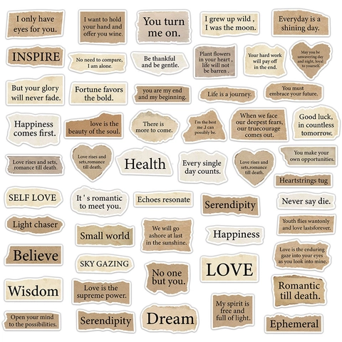 Vintage Retro Zerrissene Englische Inspirierende Zitate Aufkleber Wasserdicht PVC Ästhetische Scrapbooking Sticker Für DIY Tasse Laptop Notizbuch