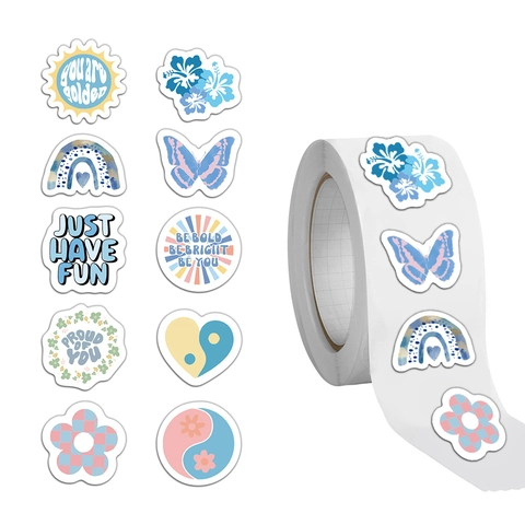 Blue Nordic Washi Paper Decorative Stickers Bulk Motivational Quotes Sun Rainbow Butterfly Floral Scrapbooking Sealing Labels
