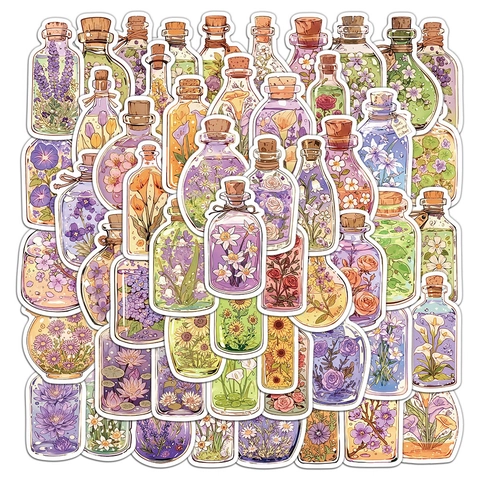 Adesivi Impermeabili in Stile Ins con Fiori in Bottiglia di Vetro per Custodia Telefono Laptop Bottiglia d'Acqua Scrapbooking
