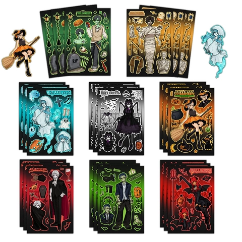Ensemble d'Autocollants de Fantôme d'Horreur d'Halloween en PVC Imperméable pour Scrapbooking Journal Ordinateur Portable Décoration