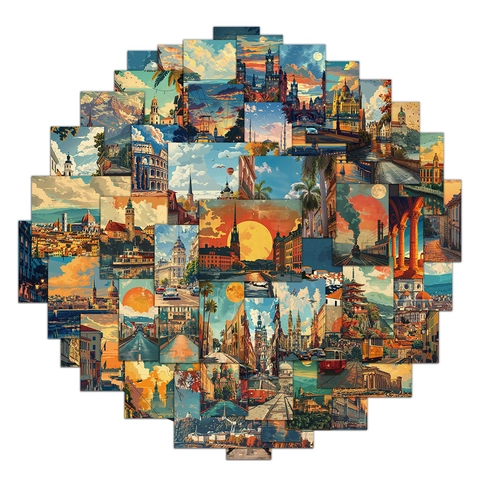 Adesivi Paesaggio Vintage per Valigia Laptop Scrapbook Impermeabile Retro Arte Decalcomanie per Decorazione Fai da Te