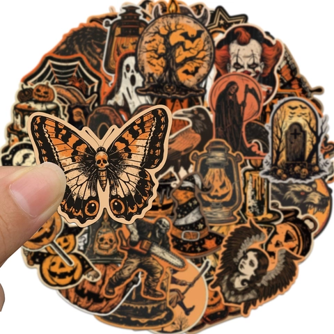Adesivi Vintage Halloween Retro Graffiti Zucca Fantasma Strega Teschio Decalcomanie per Laptop Valigia Telefono Festa Decorazione