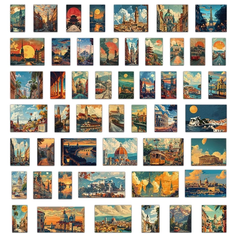 Adesivi Paesaggio Vintage per Valigia Laptop Scrapbook Impermeabile Retro Arte Decalcomanie per Decorazione Fai da Te