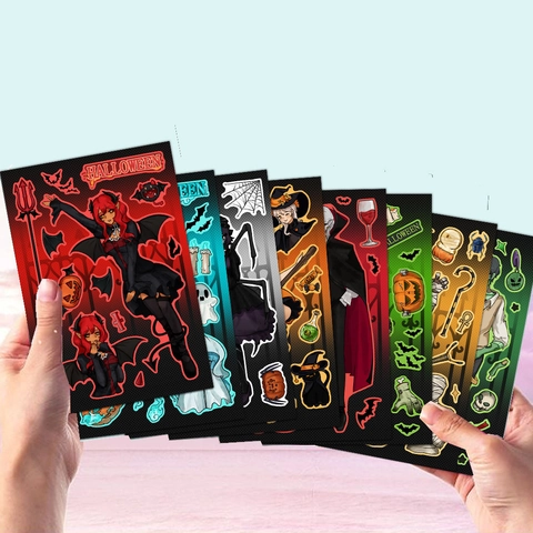 Ensemble d'Autocollants de Fantôme d'Horreur d'Halloween en PVC Imperméable pour Scrapbooking Journal Ordinateur Portable Décoration