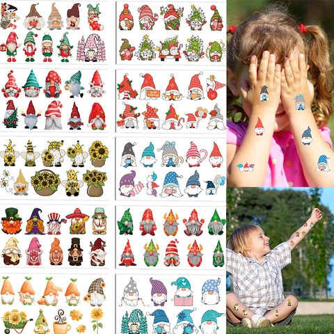 Cartoon Gnome Mermaid Paper PET Temporary Tattoo Stickers Kids Birthday Party Waterproof Water Transfer Body Art Decals