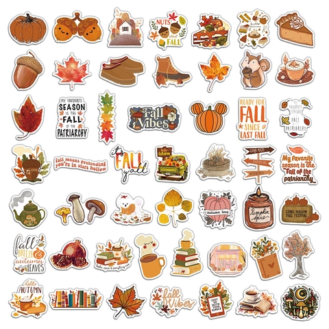 Adesivi a Tema Autunnale Impermeabili in PVC per Laptop Valigia Scrapbooking Zucca Foglia di Acero Grafica Decorativa
