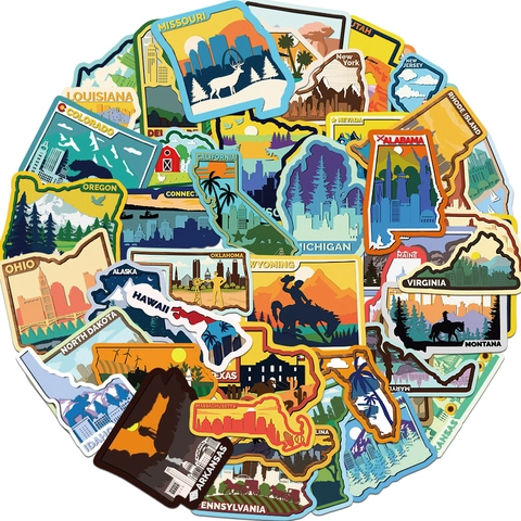 US-Bundesstaaten Karte Reise Aufkleber Wasserdicht PVC Decals Für Laptop Koffer Skateboard Gitarre Briefpapier DIY Deko