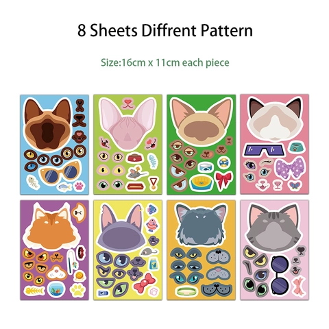 DIY Cartoon Katze Gesicht Aufkleber Für Kinder Belohnung Pädagogische Puzzle Aufkleber Wasserdicht PVC Material Scrapbooking Dekor
