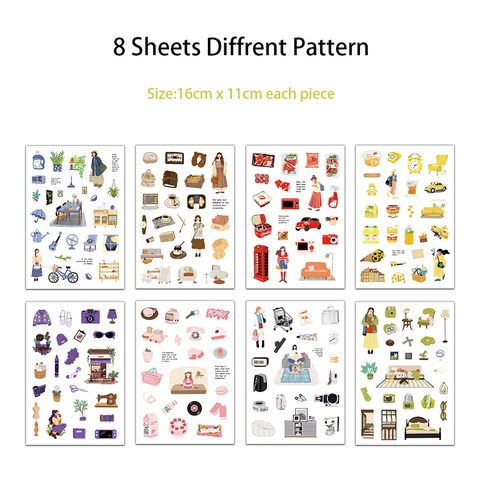 8 Fogli Simpatici Adesivi Vita Fine Settimana PVC Impermeabile Stile Ins Adesivi Decorativi Per Fai Da Te Scrapbooking Diario Agenda