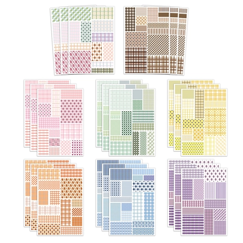 Multicolor Plaid Scrapbook Stickers Checkered Gingham Decorative Sticker For DIY Journaling Planner Stationery Scrapbooking Accessory