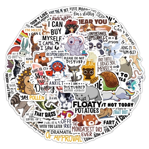 Lustige Tierzitate Aufkleber Cartoon Tiere Wasserdichte PVC Dekore Für Laptop Gepäck Handyhülle Gitarre Skateboard DIY Deko