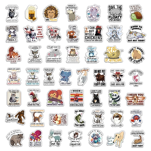 Lustige Tierzitate Aufkleber Cartoon Tiere Wasserdichte PVC Dekore Für Laptop Gepäck Handyhülle Gitarre Skateboard DIY Deko