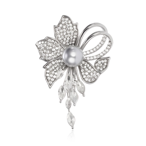 Elegante Spilla a Fiore in Lega di Zinco Con Perla Artificiale e Strass Intarsiati Gioielli Spilla Corsage Vintage da Donna